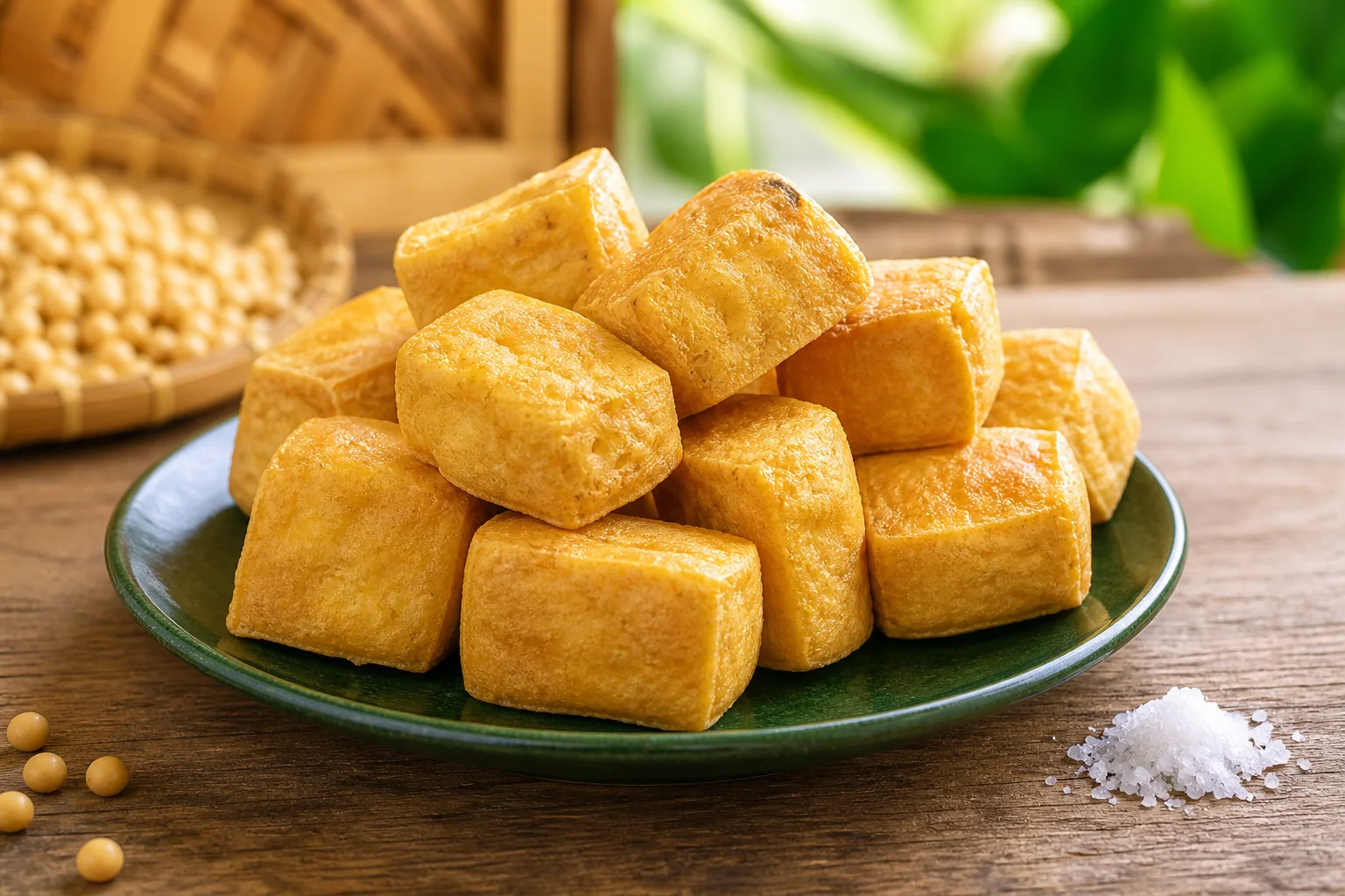 Tahu goreng asin berwarna keemasan